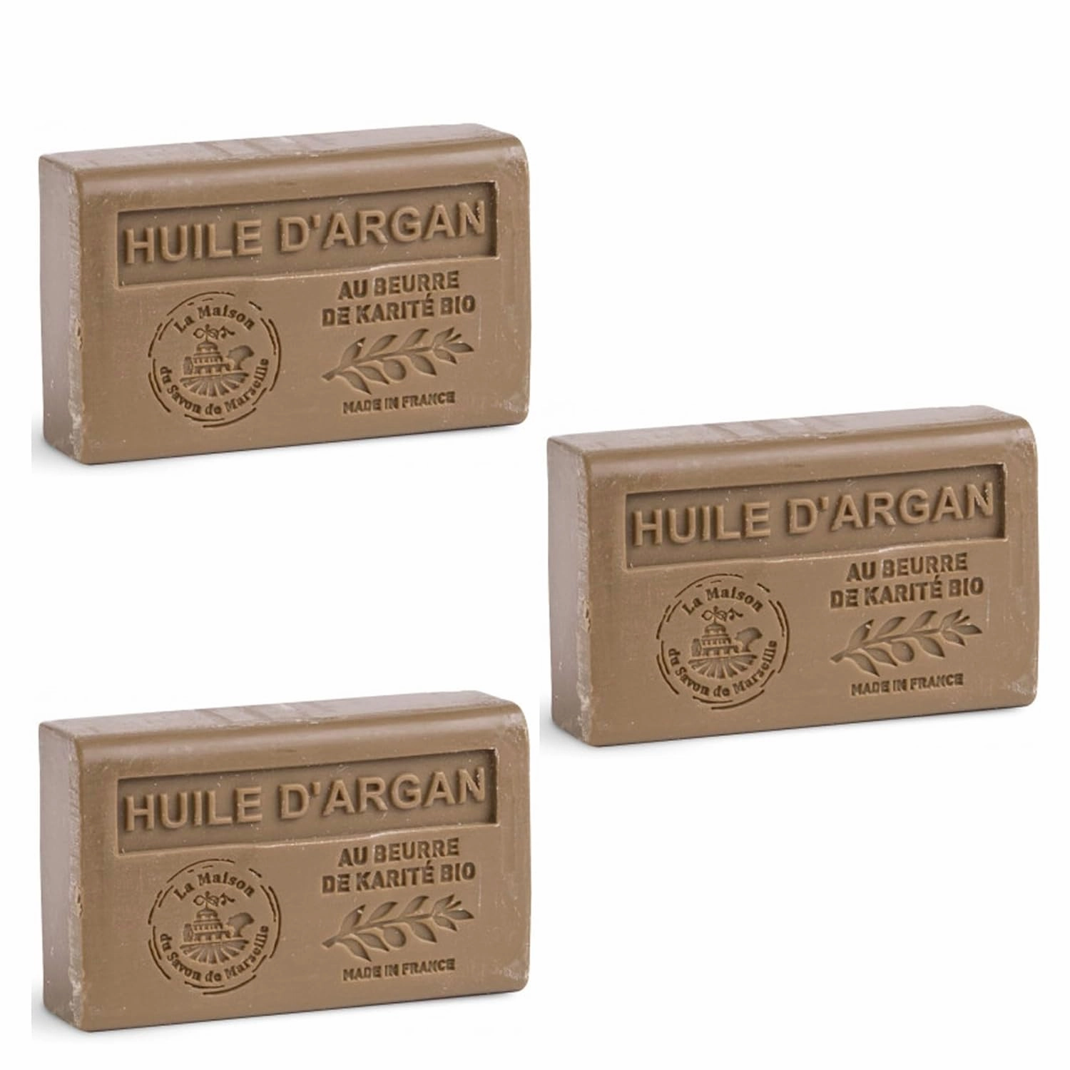 Hand & Body Soap Bars Trio - Argan Oil Moisturizing French Soap with Organic Shea Butter - Rich Creamy Lather - 97% Natural Ingredients - Solid Bath Cleanser Made in Provence - 3x4.4 oz