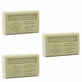 Hand & Body Soap Bars Trio - Olive Oil Moisturizing French Soap with Organic Shea Butter - Rich Creamy Lather - 97% Natural Ingredients - Solid Bath Cleanser Made in Provence - 3x4.4 oz