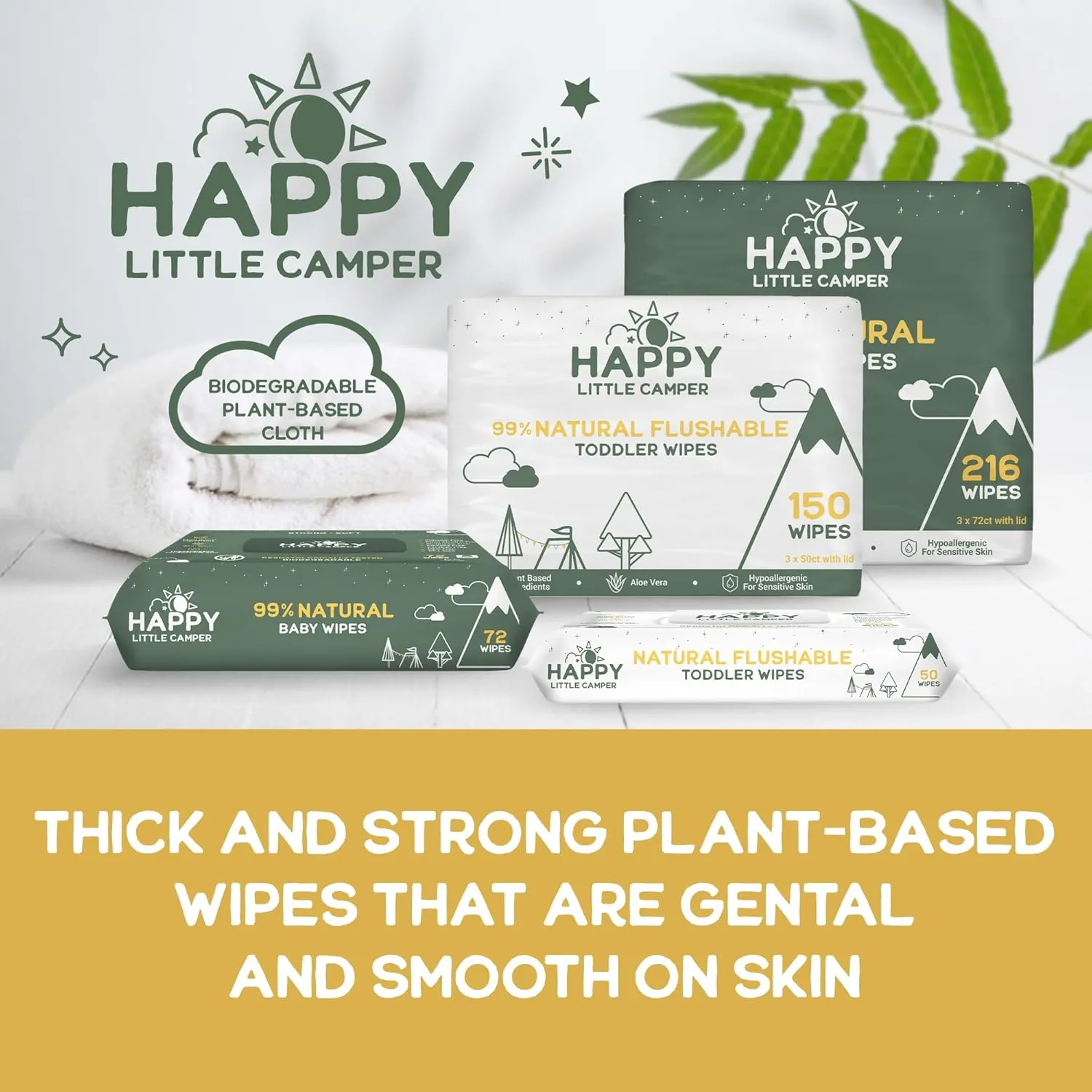 Happy Little Camper Natural Baby Wipes Unscented - Hypoallergenic & Chlorine-Free Wet Wipes with Aloe Vera, Chamomile and Pomegranate Extract - Gentle on Sensitive Skin - 432 Count
