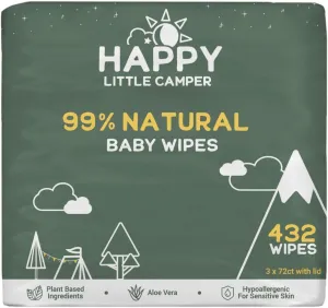 Happy Little Camper Natural Baby Wipes Unscented - Hypoallergenic & Chlorine-Free Wet Wipes with Aloe Vera, Chamomile and Pomegranate Extract - Gentle on Sensitive Skin - 432 Count