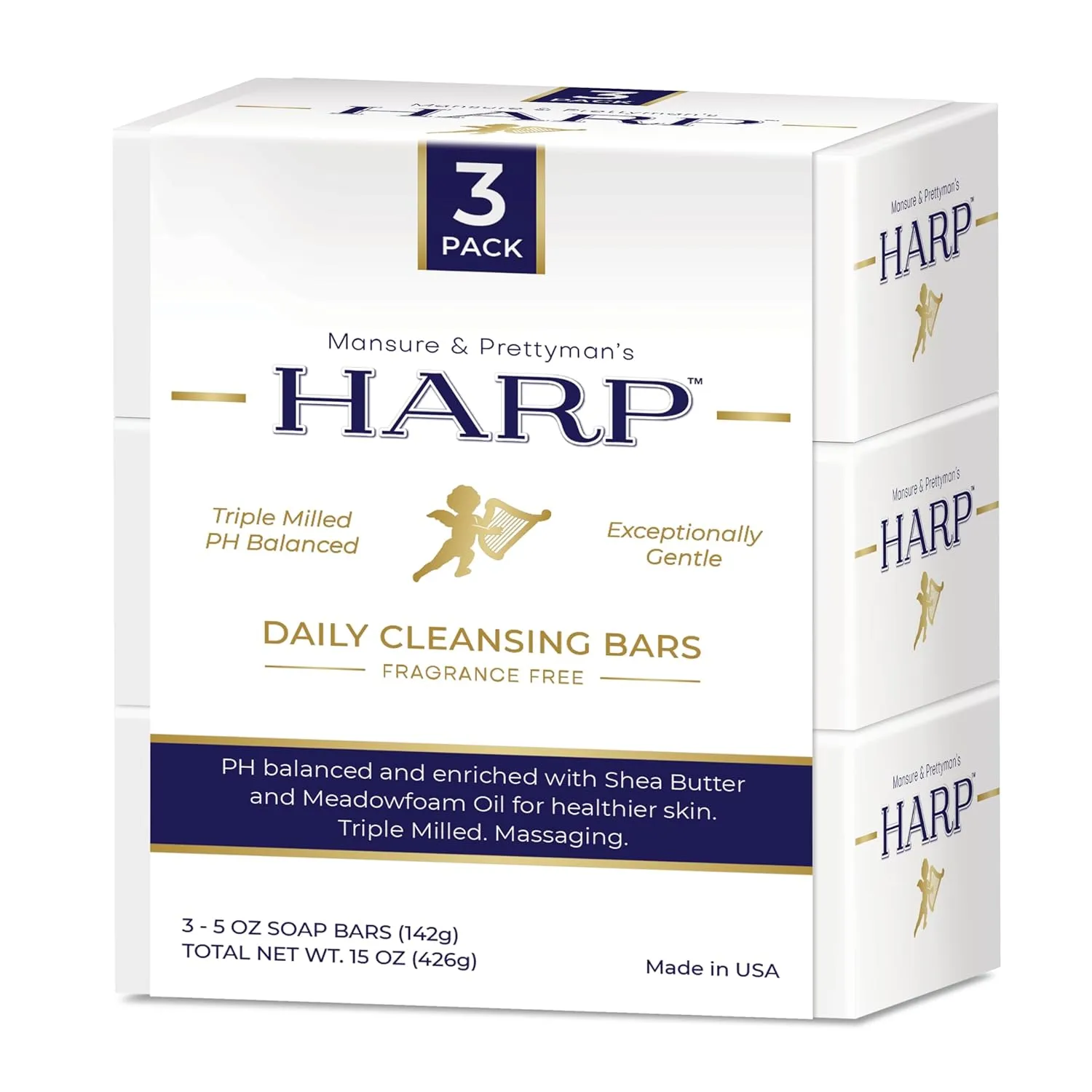 HARP pH-Balanced Body Wash Bar - Exceptionally Gentle For Dry or Sensitive Skin   Shea Butter-Borage oil- Meadowfoam | Non-Comedogenic | Soap-Free, Lye-Free. FRAGRANCE FREE (No Masking agents added)