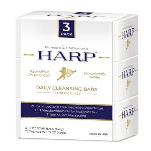 HARP pH-Balanced Body Wash Bar - Exceptionally Gentle For Dry or Sensitive Skin   Shea Butter-Borage oil- Meadowfoam | Non-Comedogenic | Soap-Free, Lye-Free. FRAGRANCE FREE (No Masking agents added)