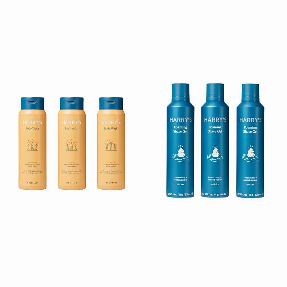 Harry's Men's Body Wash Shower Gel - Redwood, 16 Fl Oz (Pack of 3) & Shave Gel - Shaving Gel with an Aloe Enriched Formula - 3 pack (6.7oz)