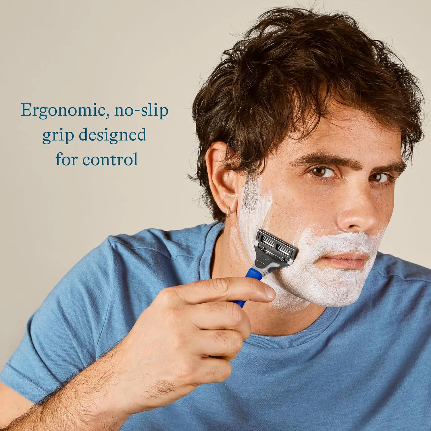 Harry's Shaving Kit for Men - Razor Handle, 5 Razor Blade Refills, Foaming Shave Gel, and Travel Blade Cover - Ocean Blue