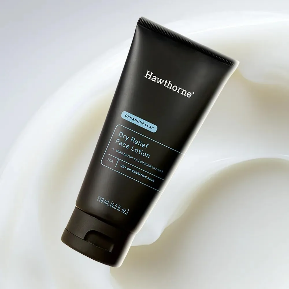 Hawthorne Men's Ultra Moisturizing Dry Relief Face Lotion For Dry, Sensitive Skin. Made With Shea Butter and Almond Oil. Natural Ingredients, Vegan, Sulfate Free. 2-Pack, 4 Fl. Oz. Each
