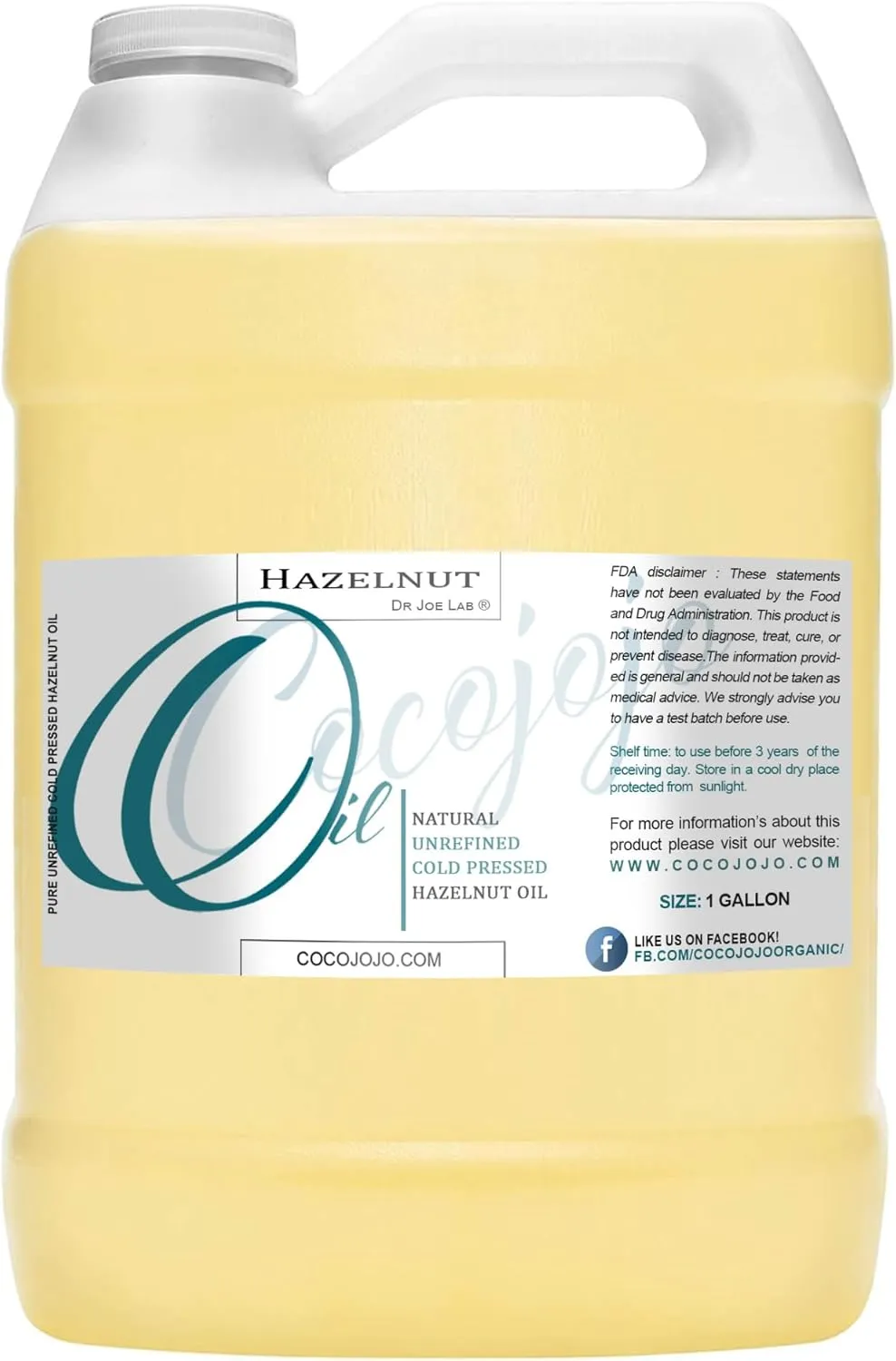 Hazelnut Oil 128 oz Pure Natural Cold Pressed Unrefined Extra Virgin Hazel Nut Oil 1 Gallon - for Hair Skin Body Nail and Beard - Moisturizing, Soothing, Hydrating, & Nourishing