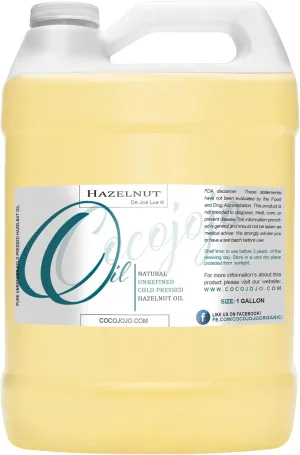 Hazelnut Oil 128 oz Pure Natural Cold Pressed Unrefined Extra Virgin Hazel Nut Oil 1 Gallon - for Hair Skin Body Nail and Beard - Moisturizing, Soothing, Hydrating, & Nourishing