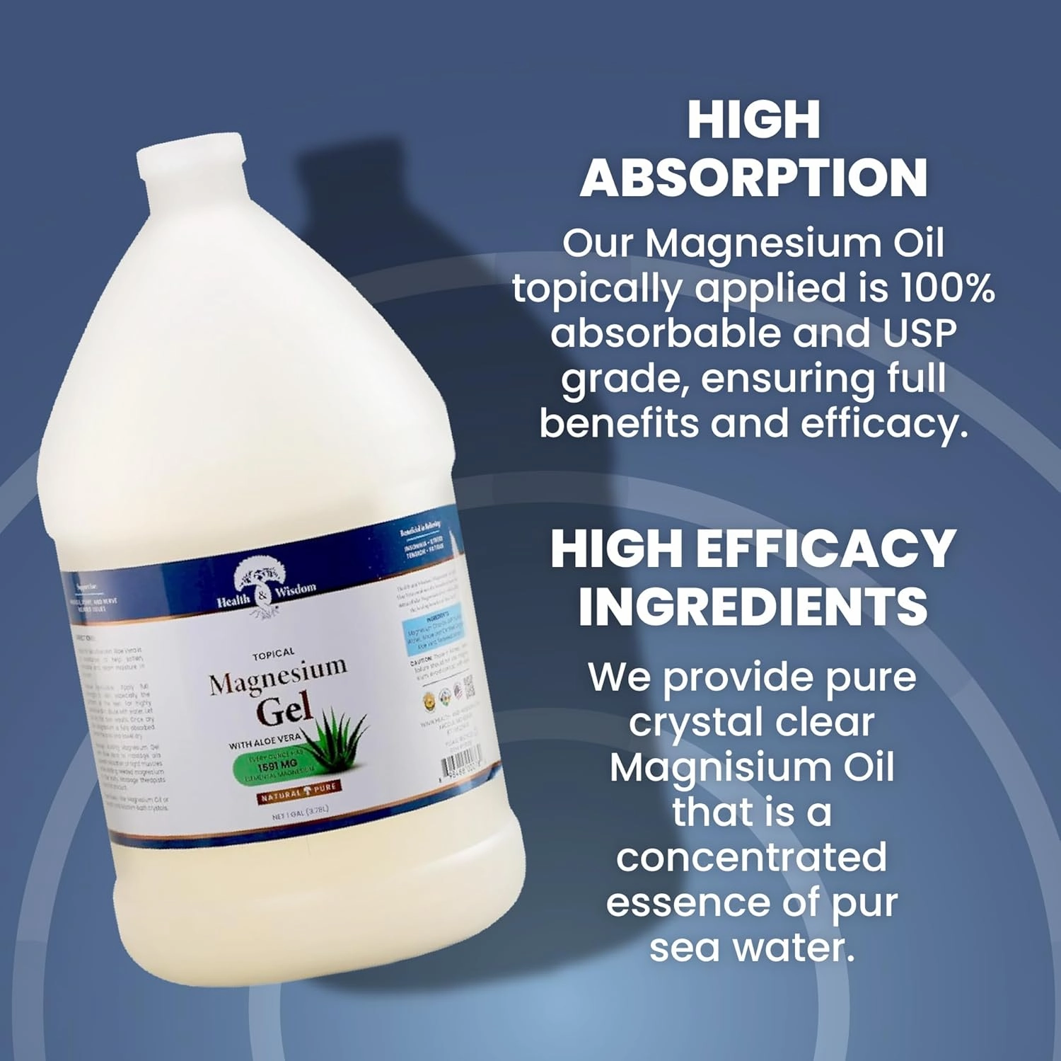 Health and Wisdom Topical Magnesium Gel with Aloe Vera - Magnesium Gel Topical for Muscles, Magnesium Topical Gel, Gel Magnesium, All Natural Magnesium Gel, Magnesium Chloride Gel - 128 Fl Oz