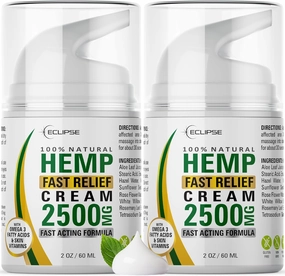 Hemp Cream by Eclipse - Help Support Relieve Discomfort in Knees, Joints, and Lower Back - Natural Hemp Extract Cream - Made in USA - 2 Pack