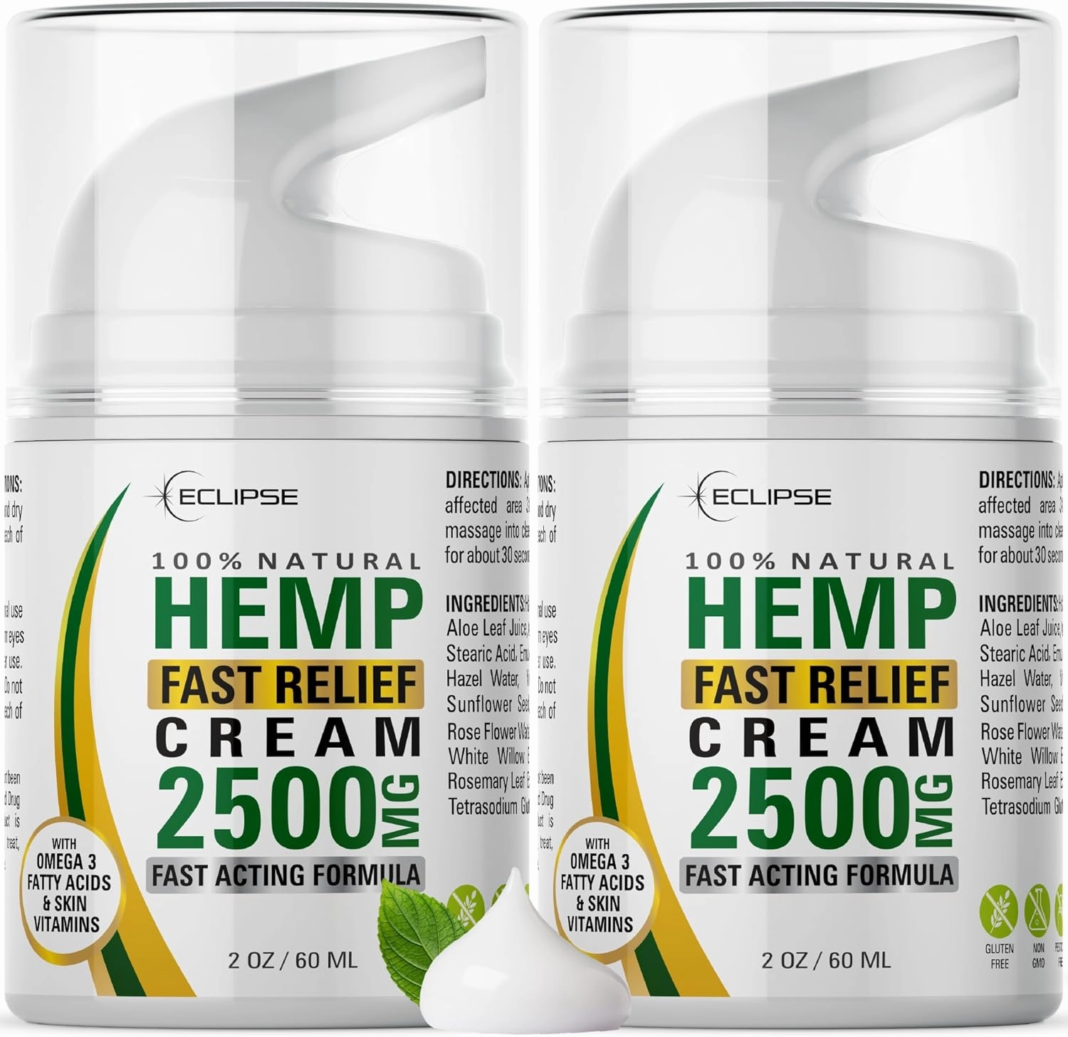 Hemp Cream by Eclipse - Help Support Relieve Discomfort in Knees, Joints, and Lower Back - Natural Hemp Extract Cream - Made in USA - 2 Pack
