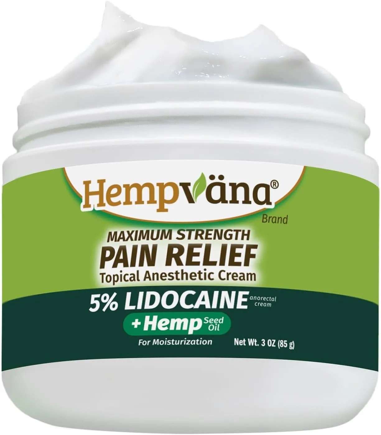 Hempvana 5% Lidocaine Relief Cream, Maximum Strength, AS-SEEN-ON-TV, Strong Cream, Numbs Irritated Nerves for Fast Anorectal Relief, Non-Greasy, Targeted Long-Lasting Relief. Enriched with Hemp, 3 Oz