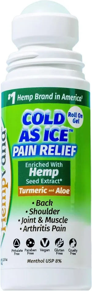 Hempvana Cold As Ice Pain Relief Roll-On, Fast-Acting Menthol Pain Gel w/Hemp Seed Extract, AS-SEEN-ON-TV, Cooling Arthritis Pain Relief
