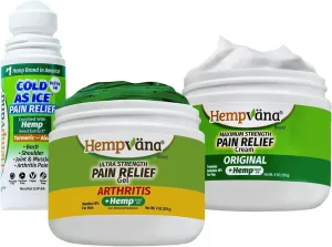 Hempvana Pain Promise Value 3 Pack: AS-SEEN-ON-TV, Fast Relief, High Blood Pressure Safe w/Hemp Seed Oil (Max Strength Original   Arthritis   Cold As Ice Roll-On) Arthritis, Muscle & Joint Relief