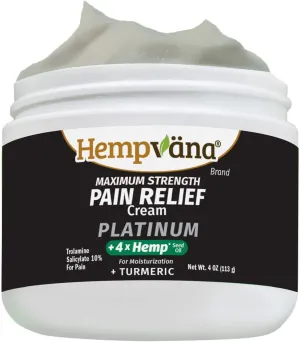 Hempvana Platinum Maximum Strength Relief Cream 4X Hemp for Muscles, Joints, Back, Knees, Shoulders, Neck, Elbows, Hands, Feet. AS-SEEN-ON-TV. Odor-Free, Non-Greasy, Quickly Absorbs, 4X More Hemp