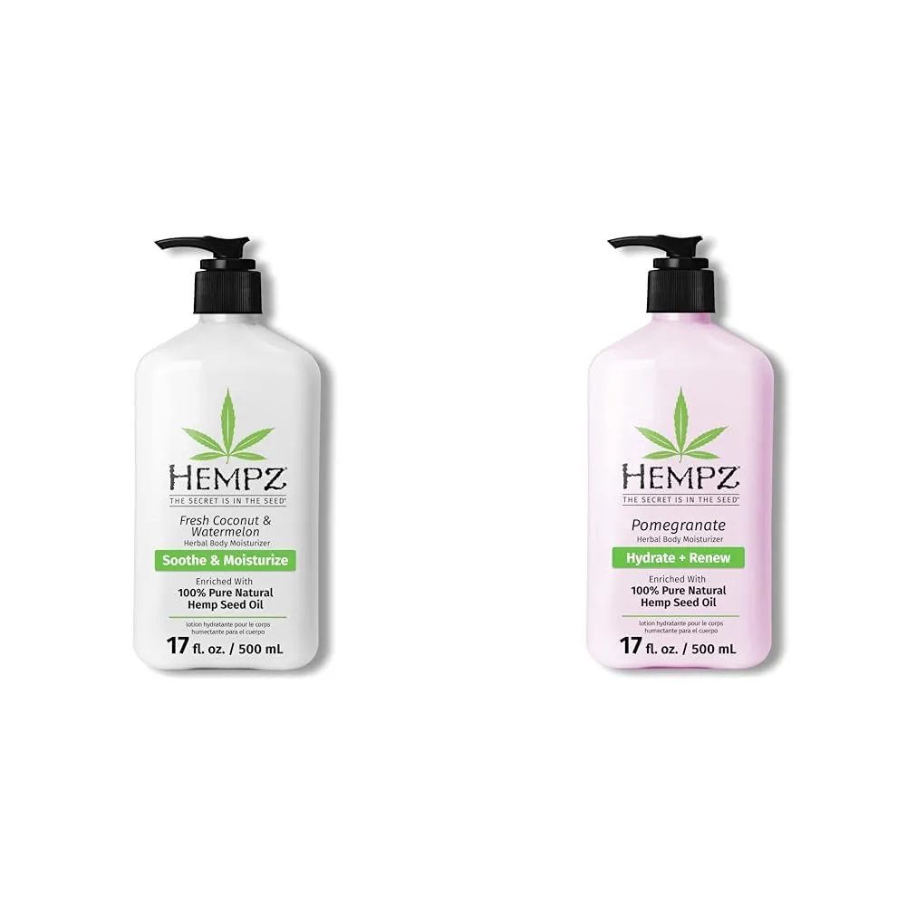 Hempz Body Lotion Bundle - Fresh Coconut & Watermelon Daily Moisturizer and Pomegranate Bright Citrus Cream - 17 oz
