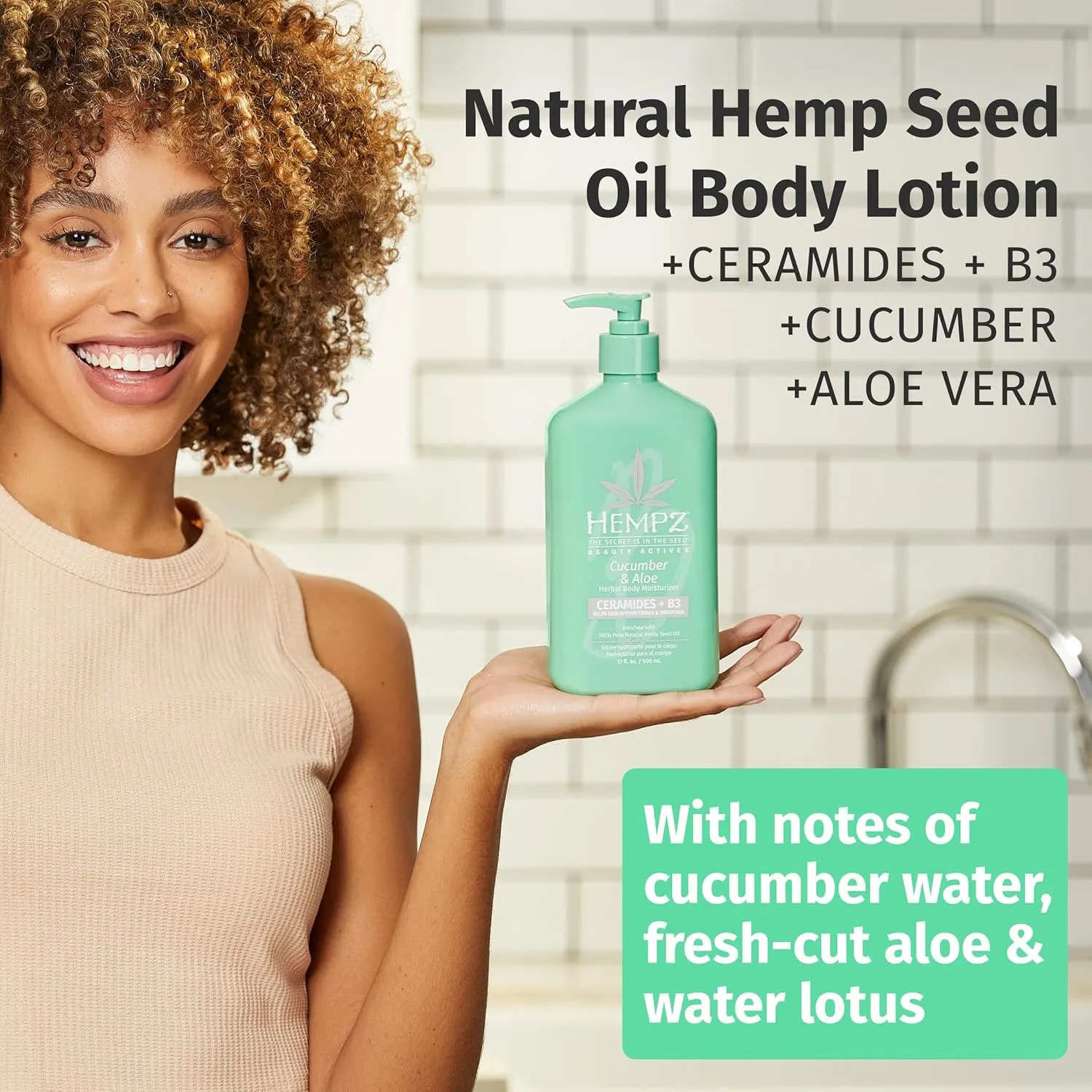 Hempz Body Lotion - Cucumber & Aloe Herbal Limited Edition Daily Moisturizing Cream, Shea Butter, Aloe, Cucumber Extract Body Moisturizer - Skin Care Products, Hemp Seed Oil - 17 Fl Oz