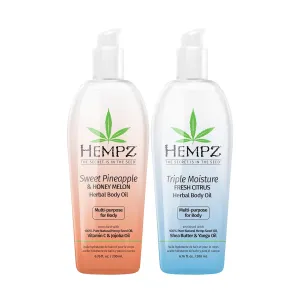 Hempz Triple Moisture Fresh Citrus Herbal Hydrating Multi-Purpose Body Oil for Face or Body 6.76 Oz Sweet Pineapple & Honey Melon Herbal Hydrating Multi-Purpose Body Oil for Body 6.76 Oz
