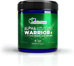 Herbal Mana Alpha Warrior Cream with 99.9% Pure DMSO - Maximum Strength MSM, Hyaluronic Acid Gel, Magnesium Oil Topical Hot Balm - ICY Muscle Soothing - Bruise, Freeze Lotion