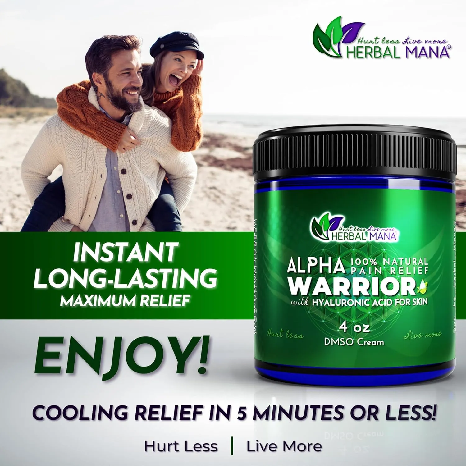 Herbal Mana Alpha Warrior Cream with 99.9% Pure DMSO - Maximum Strength MSM, Hyaluronic Acid Gel, Magnesium Oil Topical Hot Balm - ICY Muscle Soothing - Bruise, Freeze Lotion