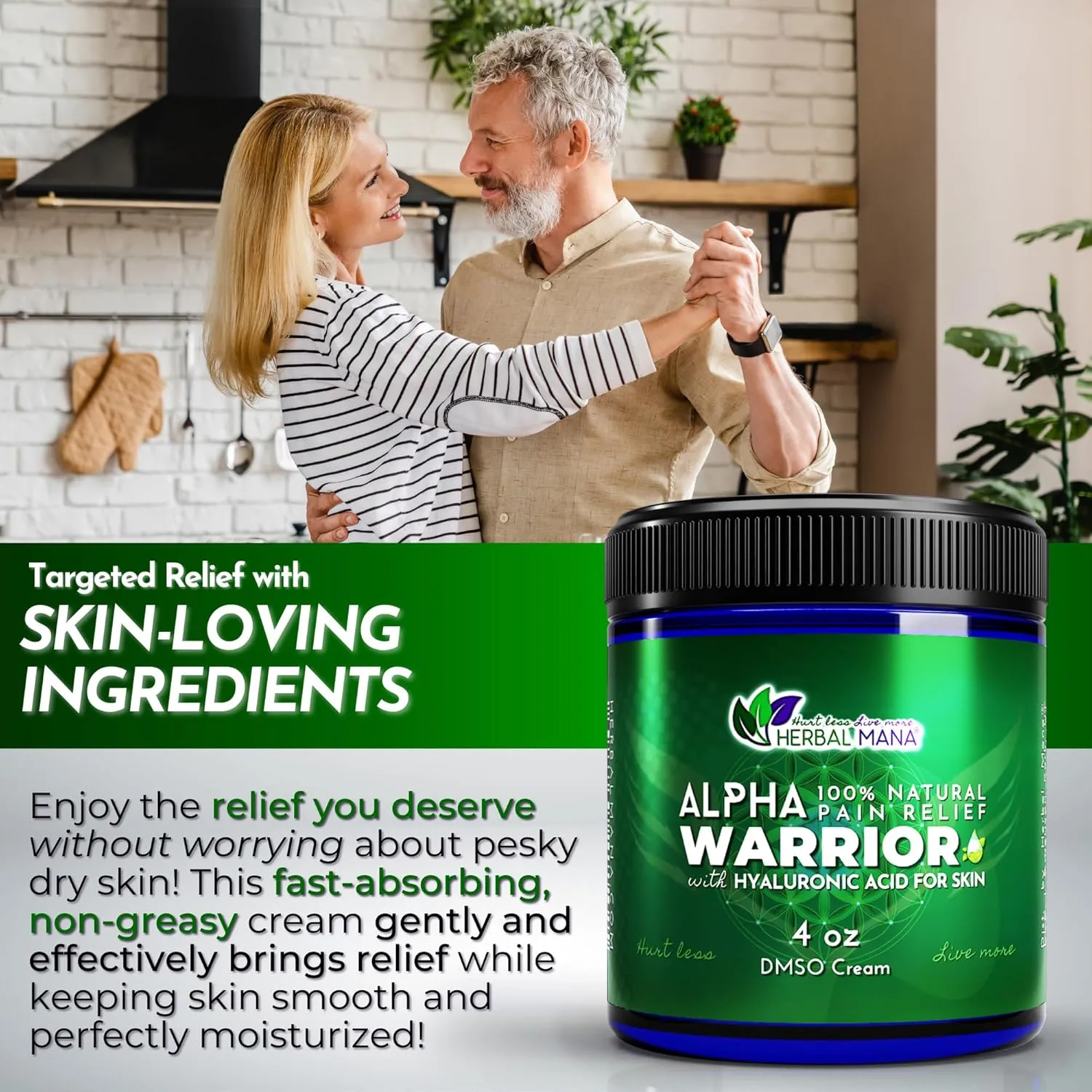 Herbal Mana Alpha Warrior Cream with 99.9% Pure DMSO - Maximum Strength MSM, Hyaluronic Acid Gel, Magnesium Oil Topical Hot Balm - ICY Muscle Soothing - Bruise, Freeze Lotion