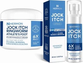 Hermon Jock Itch Treatment Bundle – Antifungal Cream & Spray for Men | Powerful Extra Strength Formula for Jock Itch, Ringworm, Psoriasis & Athlete’s Foot | Fast-Absorbing & Soothing