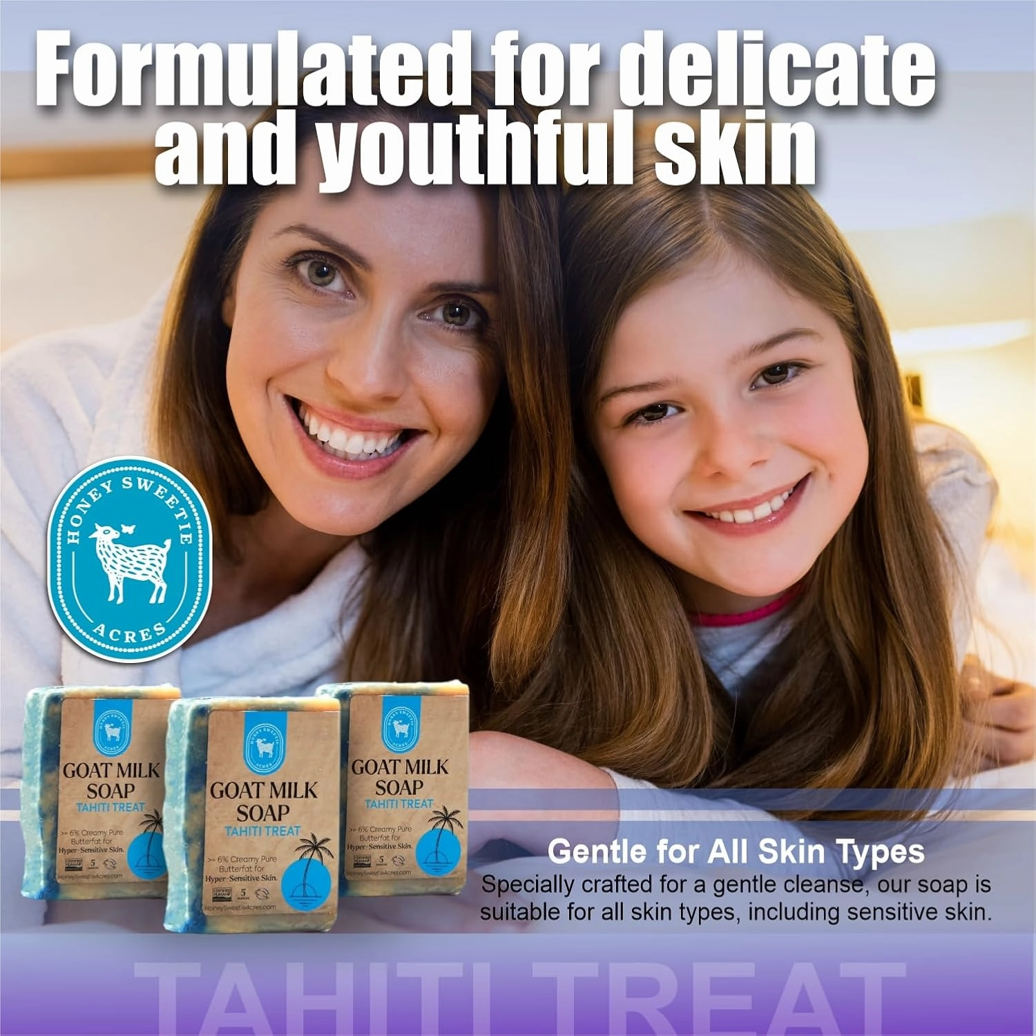 Honey Sweetie Acres 3-Pack Tahiti Treat Goat Milk Soap - Handmade 5 oz Bar, Made with Natural Ingredients, Moisturizing & Gentle, Made in the USA