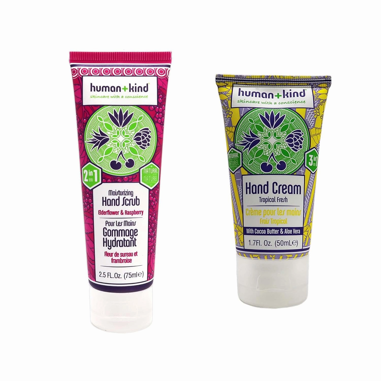 Human Kind Hand Care Set - Exfoliating Hand Scrub And Softening Hand Cream - Nourishing Formula Softens Skin - Natural Fragrances Of Elderflower, Raspberry - Completely Vegan And Cruelty-Free - 2 Pc