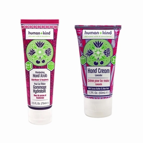 Human Kind Hand Set - Naturally Cleansing Hand Scrub And Repairing Hand Cream - Calming And Soothing Fragrances Of Elderflower, Raspberry, And Lavender - Completely Vegan And Cruelty-Free - 2 Pc