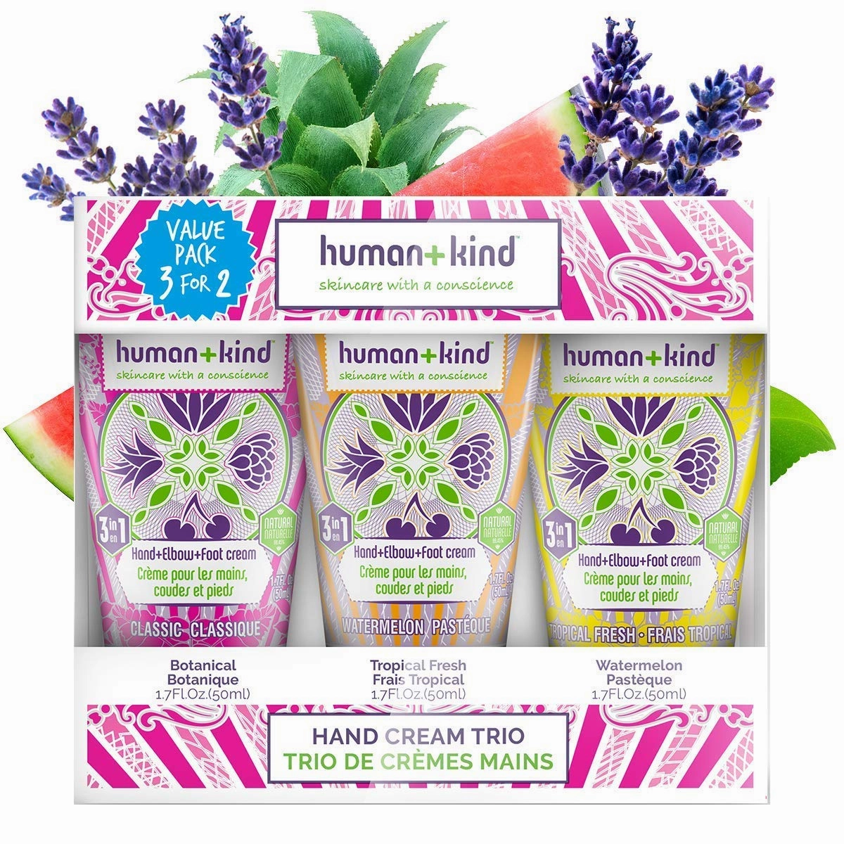 Human Kind Moisturizing Hand Cream Trio - Three Scented Hydrating Creams with Avocado Oil and Shea Butter - Intense, Fast Absorbing Moisturizer for Smooth Skin - For Dry, Cracked Skin Relief - 3 pc
