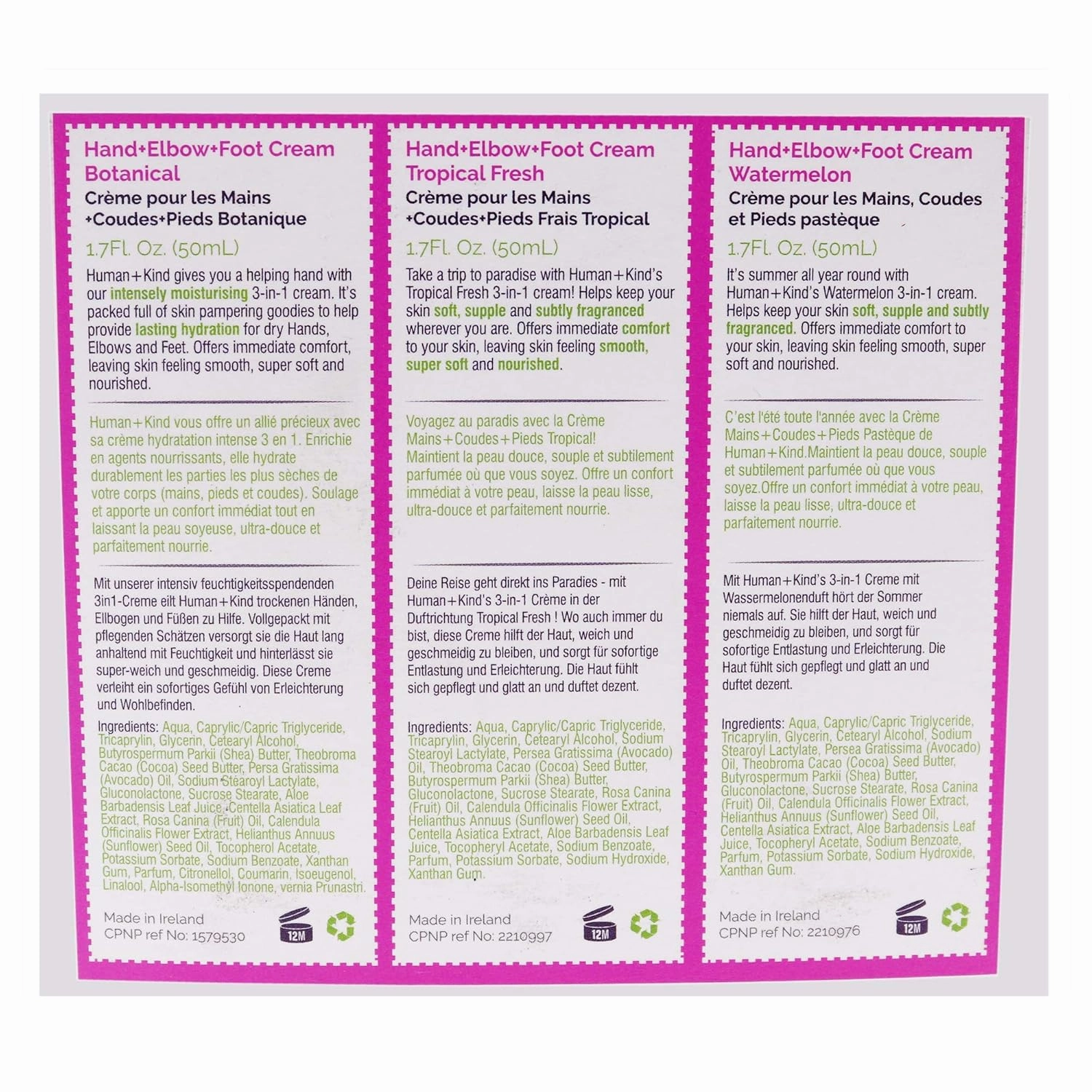 Human Kind Moisturizing Hand Cream Trio - Three Scented Hydrating Creams with Avocado Oil and Shea Butter - Intense, Fast Absorbing Moisturizer for Smooth Skin - For Dry, Cracked Skin Relief - 3 pc