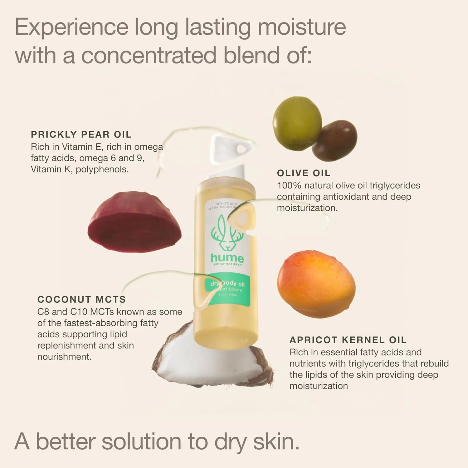 HUME SUPERNATURAL Dry Body Oil Spray - Moisturizing Oil for Dry Skin, After Shower Body Oils for Women and Men, Dry Oil Body Spray, Nourishing, Hydration, Glow, Desert Bloom, 1-Pack