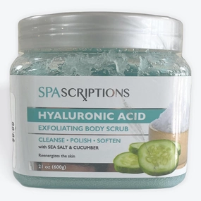 Hyaluronic Acid Exfoliating Body Scrub, Sea Salt and Cucumber, 21 oz, pH Balanced. SPA, HAIR SALON, BEAUTY SALON