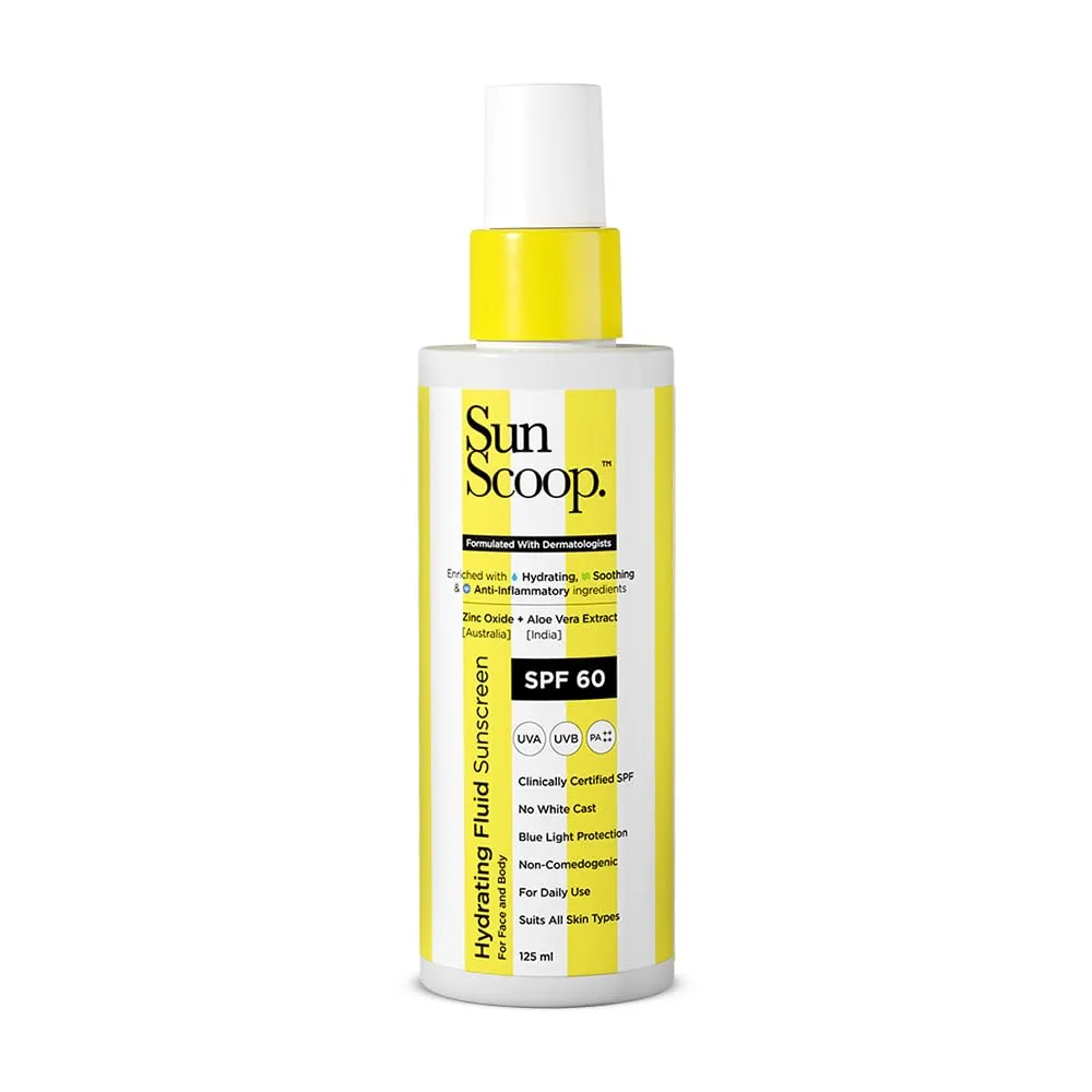 Hydrating Face & Body Fluid Sunscreen Spray | SPF 60 PA     | Water Resistant With Zinc Oxide | Broad Spectrum, No White Cast, Non-Comedogenic Quick Absorbing | For Men & Women | 125ml