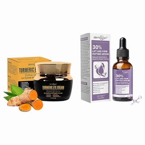 Hydrating Eye Cream & Peptide Serum Set – Turmeric   Vitamin C Eye Cream & Peptide Complex Face Serum with Hyaluronic Acid, Aloe Vera & Vitamins C E – Nourishing Skincare Duo for a Refreshed Look