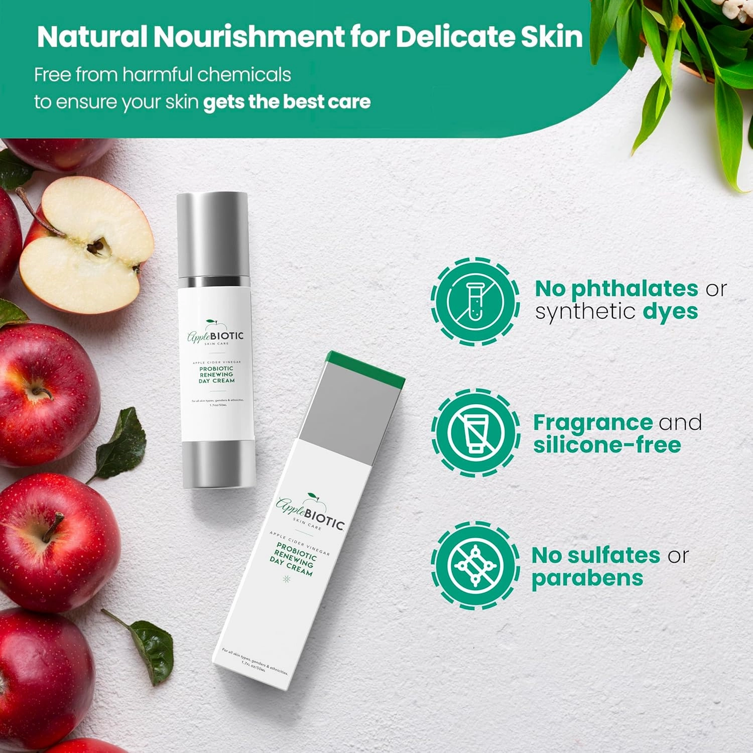 Hydrating Face Cream-For Dry, Oily, Sensitive Skin, Fast Absorbing, Naturally-Derived with Green Tea, Chamomile, Aloe, Fragrance Free, 1.7 OZ