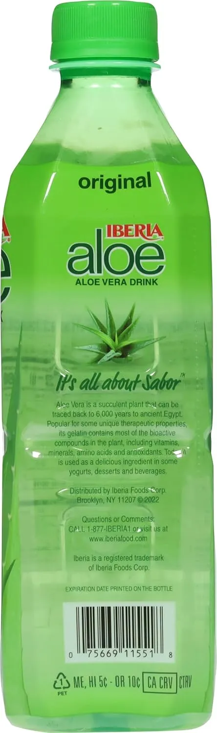 Iberia Aloe Vera Juice Drink with Pure Aloe Pulp, Original,16.9 Fl Oz (Pack of 8)