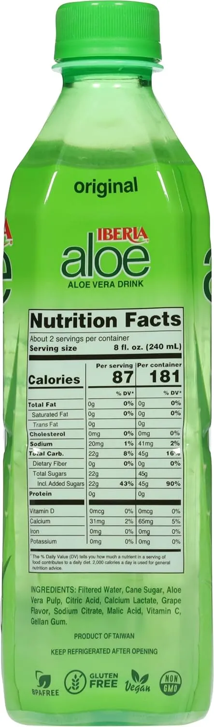 Iberia Aloe Vera Juice Drink with Pure Aloe Pulp, Original,16.9 Fl Oz (Pack of 8)