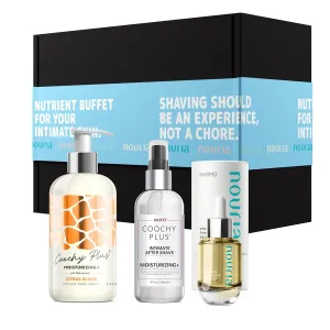 IntiMD Coochy Plus HydroLock Moisturizing  3-Steps Kit Intimate Shave Gift Set: Nouria Pre-Shave Elixir Oil   Coochy Plus Shave Cream Citrus Elixir   Coochy Plus After Shave Protection Mist