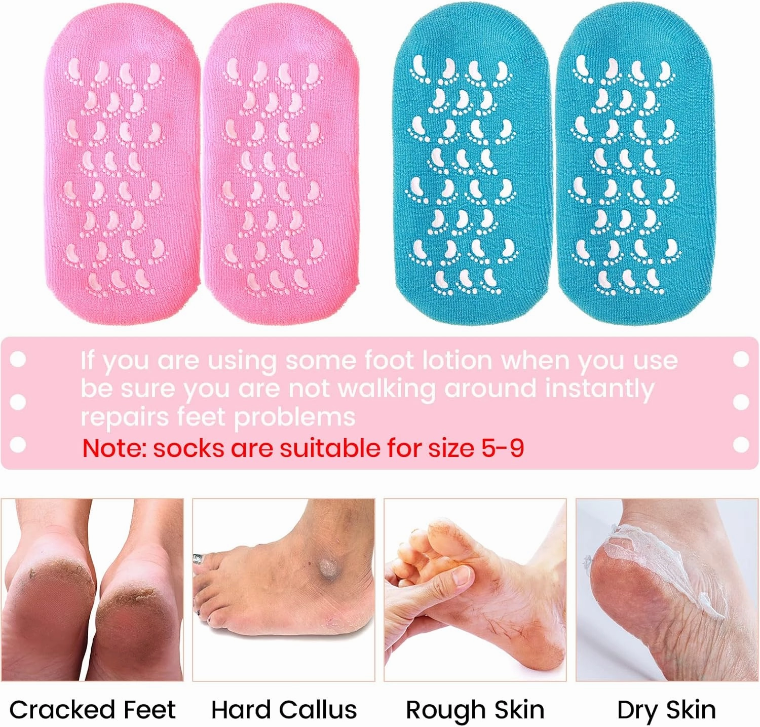 JaGely 6 Pairs Moisturizing Socks Soft Gel Spa Socks for Dry Cracked Feet Skins Gel Lined Feet Care Stocking for Repairing Softening Dry Cracked(Multicolor)