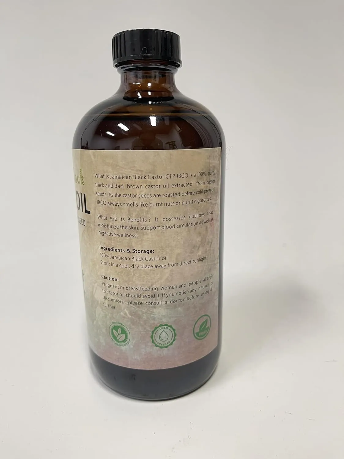 Jamaican Black Castor Oil, Organic Castor Oil Cold Pressed Unrefined Glass Bottle,Rich in Vitamin E, Omega Fatty Acids and Minerals for Hair & Skin, Bold Lashes & Brows, Nail Care 16OZ