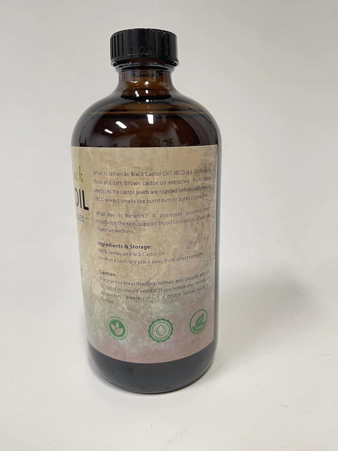 Jamaican Black Castor Oil, Organic Castor Oil Cold Pressed Unrefined Glass Bottle,Rich in Vitamin E, Omega Fatty Acids and Minerals Castor Oil for Face, Hair & Skin, Lashes & Brows, Nail Care 8OZ