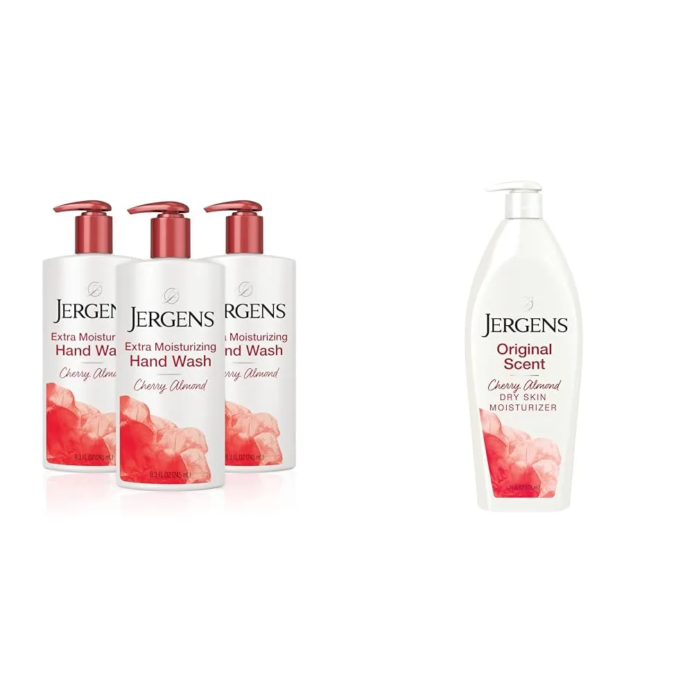 Jergens Extra Moisturizing Hand Soap, Liquid Hand Soap Dispenser Cherry Almond Scent & Original Scent Dry Skin Moisturizer, Body and Hand Lotion, for Long Lasting Skin Hydration