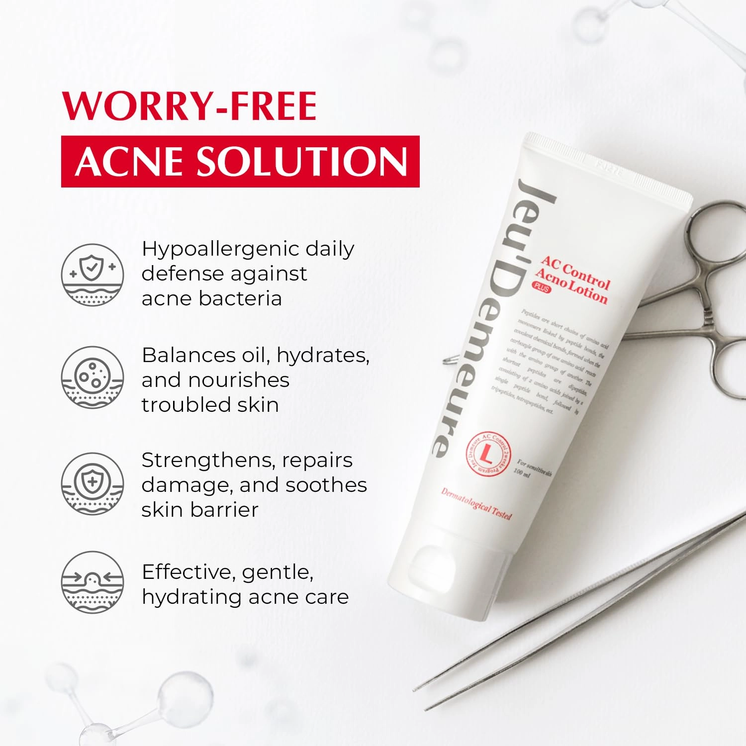 JEU'DEMEURE Korean skin care Acne Control Treatment Lotion for Sensitive Skin, Pimple Breakout, Peptide, Calming, Blemish Acne 2.53 fl oz