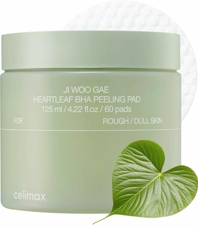 Ji.Woo.Gae Heartleaf BHA Peeling Pad | with Heartleaf Extract, Exfoliating Toner Pads, Facial Peels, Hydrating, for Troubled Skin & Breakouts (60 Pads)