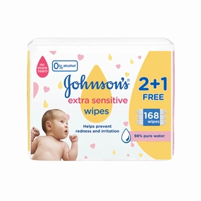 Johnson's Extra Sensitive Baby Wipes 2 1FREE (168 wipes)