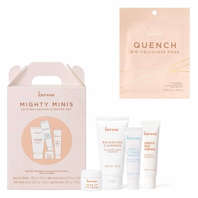 Karuna Mighty Minis Starter Set with Quench Facial Sheet Mask, Moisture-Rich Skincare Duo for Soft, Supple, and Hydrated Skin