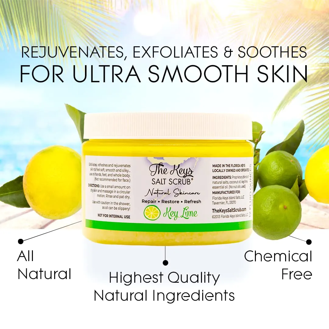 Keys Sea Salt Scrub - Body Scrub with Wooden Spoon for Men, Women - Made with Pure Florida Sea Salt (Key Lime, Bulk 12 Pack - 144 oz Total)