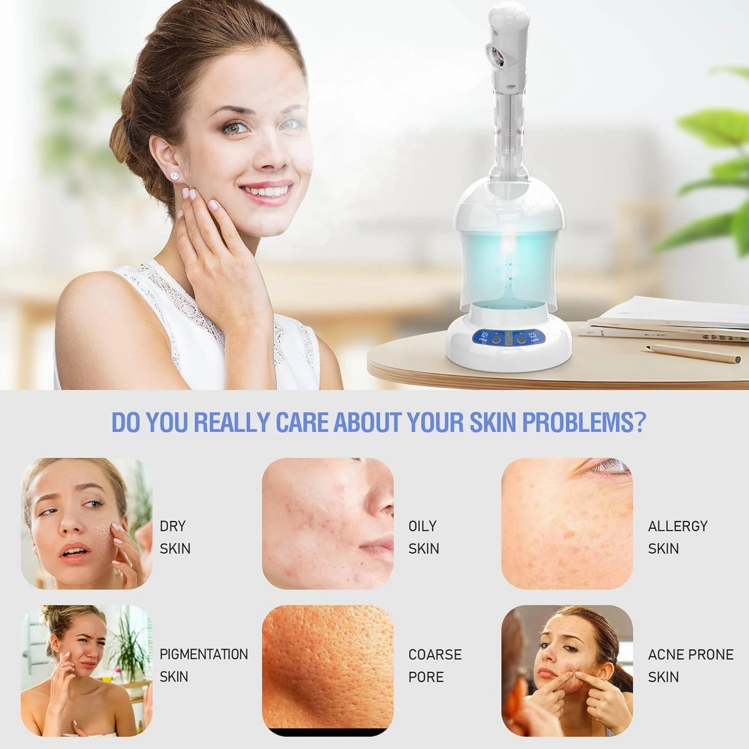 Kingsteam Facial Steamer - Ozone Steamer with Extendable Arm - Professional Nano Ionic Facial Steamer for Deep Cleaning - Portable for Personal Care Use at Home or Salon
