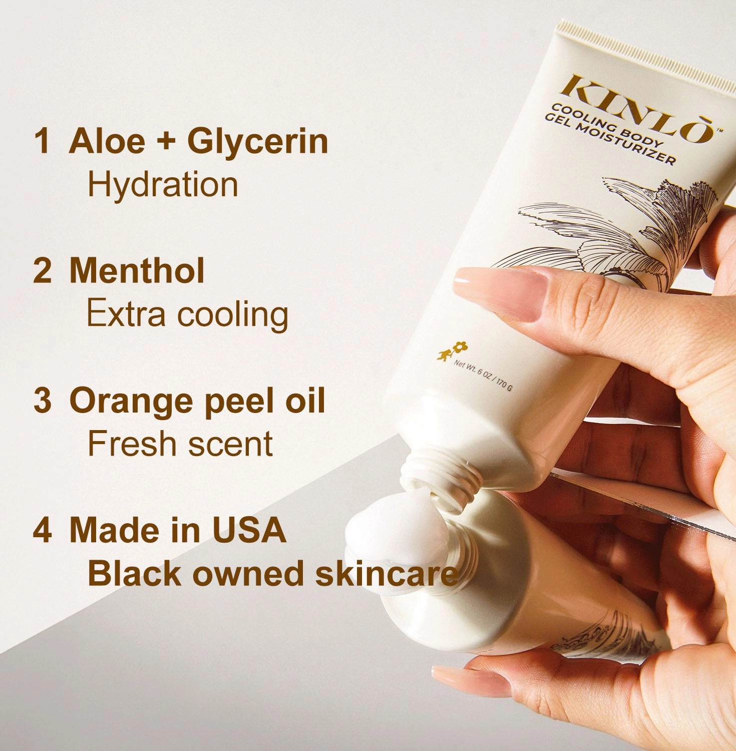 Kinlo Cooling Body Gel Moisturizer 6oz | Aloe vera gel Cooling Hydrating Skin Care Body Lotion | Aloe   Glycerin   Menthol| Black Owned Skincare