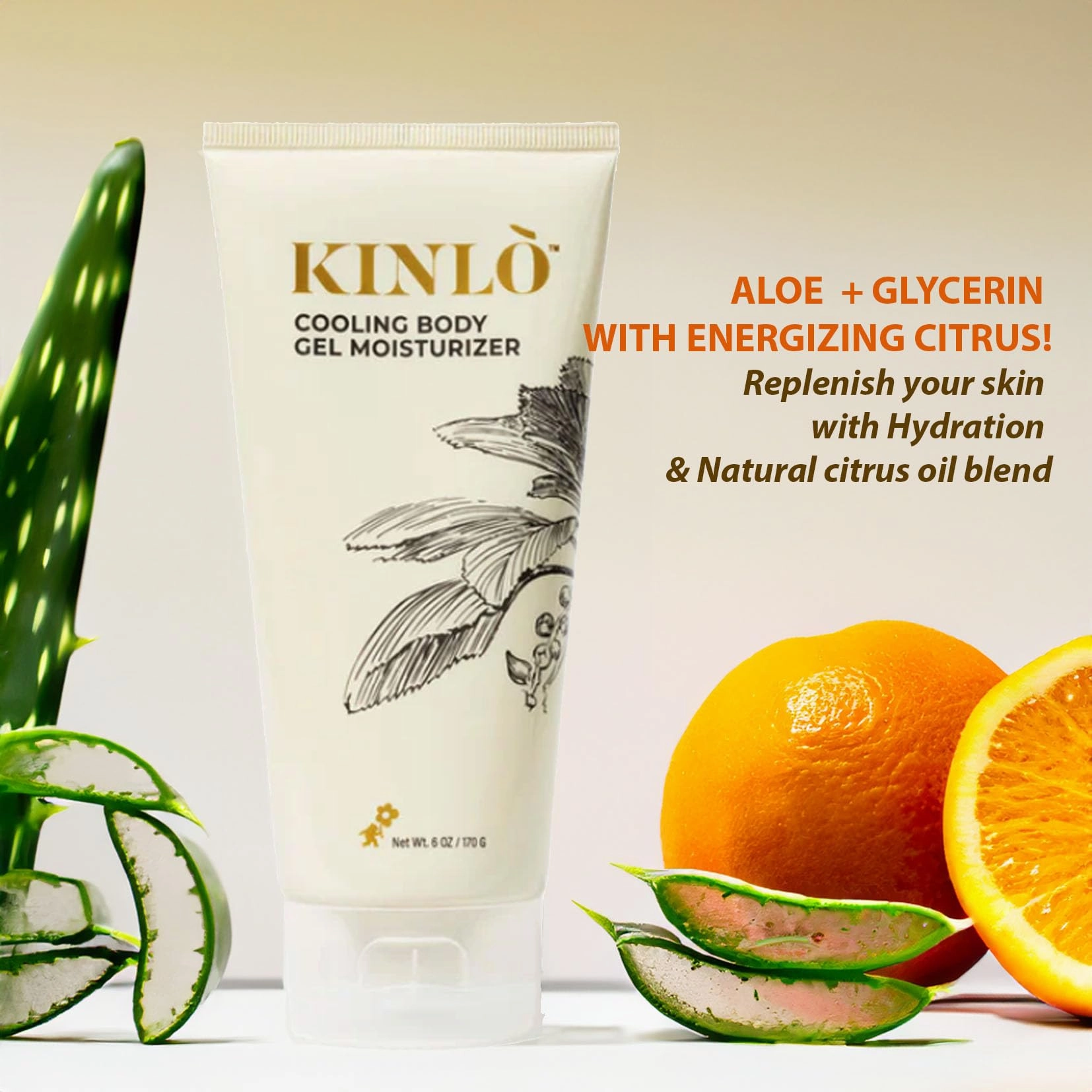 Kinlo Cooling Body Gel Moisturizer 6oz | Aloe vera gel Cooling Hydrating Skin Care Body Lotion | Aloe   Glycerin   Menthol| Black Owned Skincare